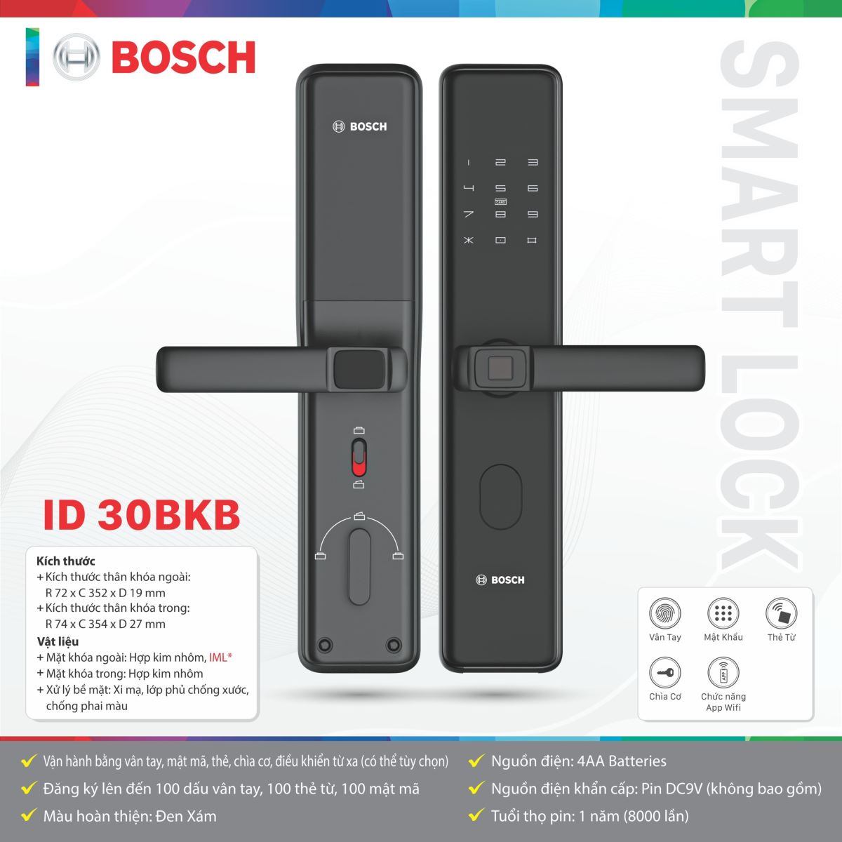 Khóa cửa vân tay Bosch ID30BKB