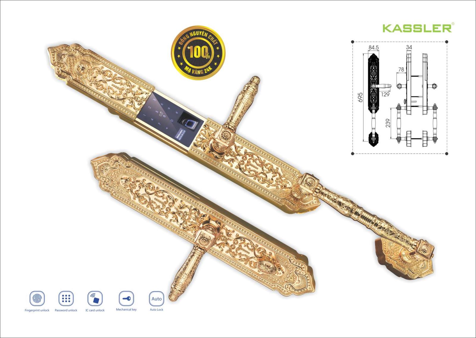 khóa vân tay Kassler KL-999- mạ vàng 24k-1