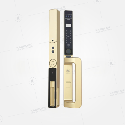 Khoá vân tay cửa nhôm Kassler KL-599 CNC 01 Champagne Gold App Tuya, Face ID