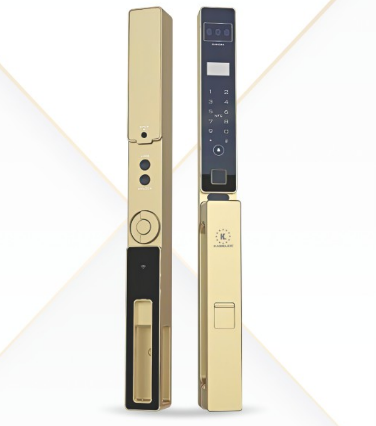 Khoá vân tay cửa nhôm Kassler KL-599 CNC 02 Champagne Gold App Tuya, Face ID
