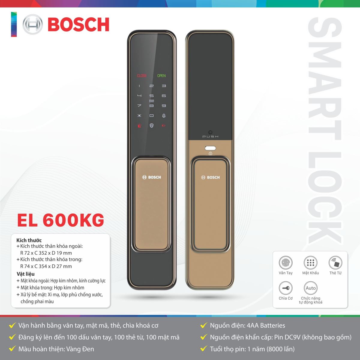 Khóa cửa Bosch EL 600KG Vàng đen