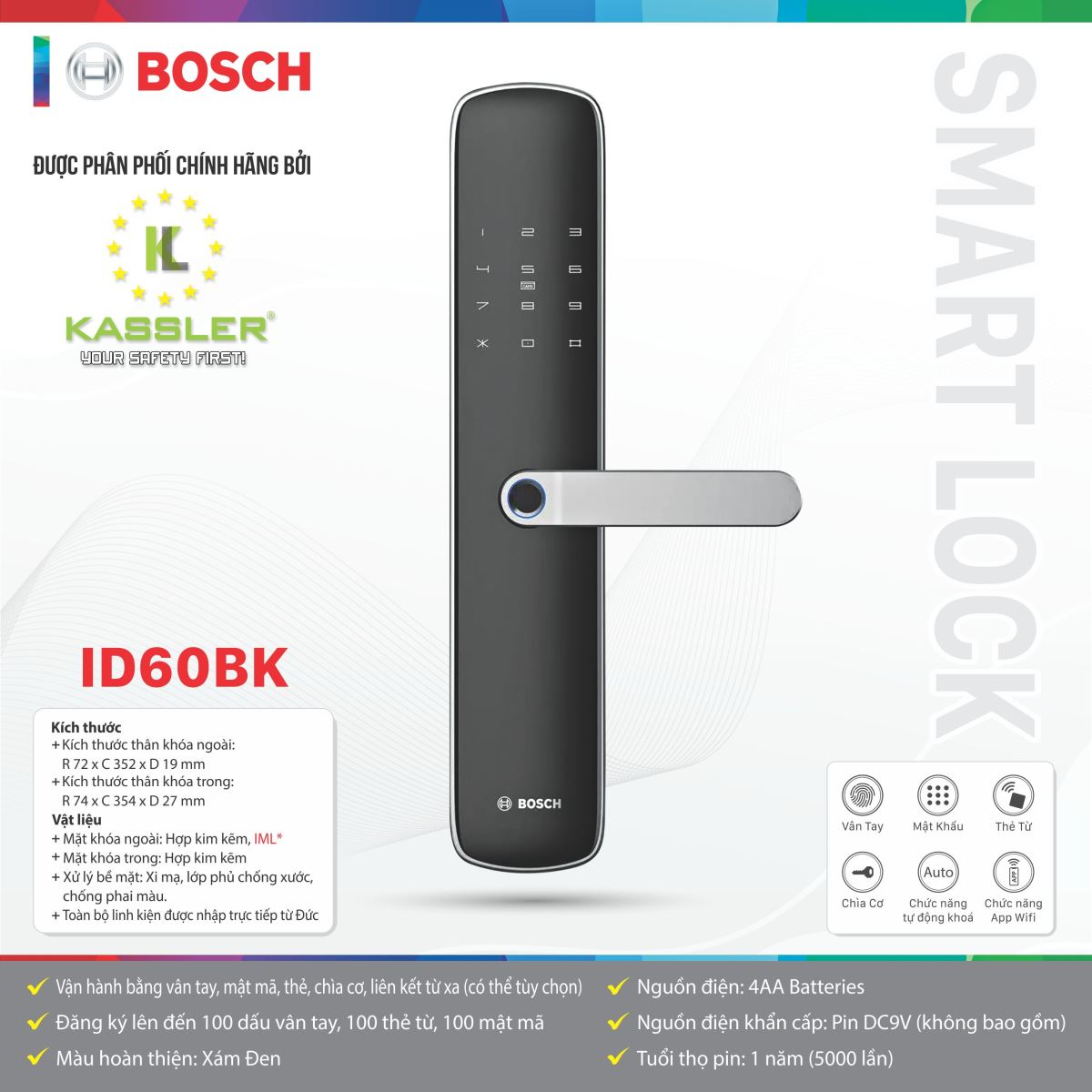 Khóa cửa vân tay Bosch ID60BK 