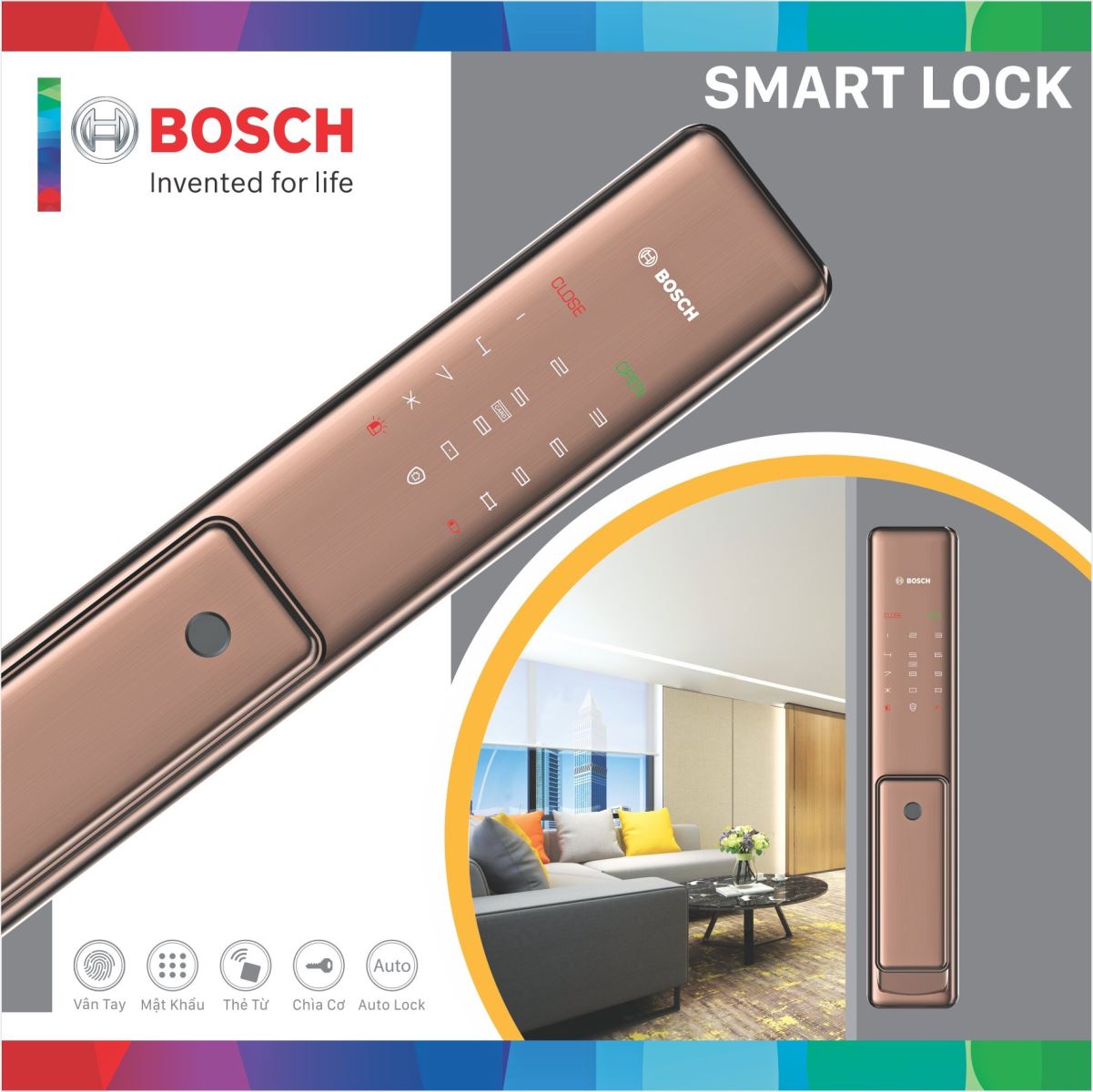 Khóa cửa điện tử Bosch FU780K - màu đồng