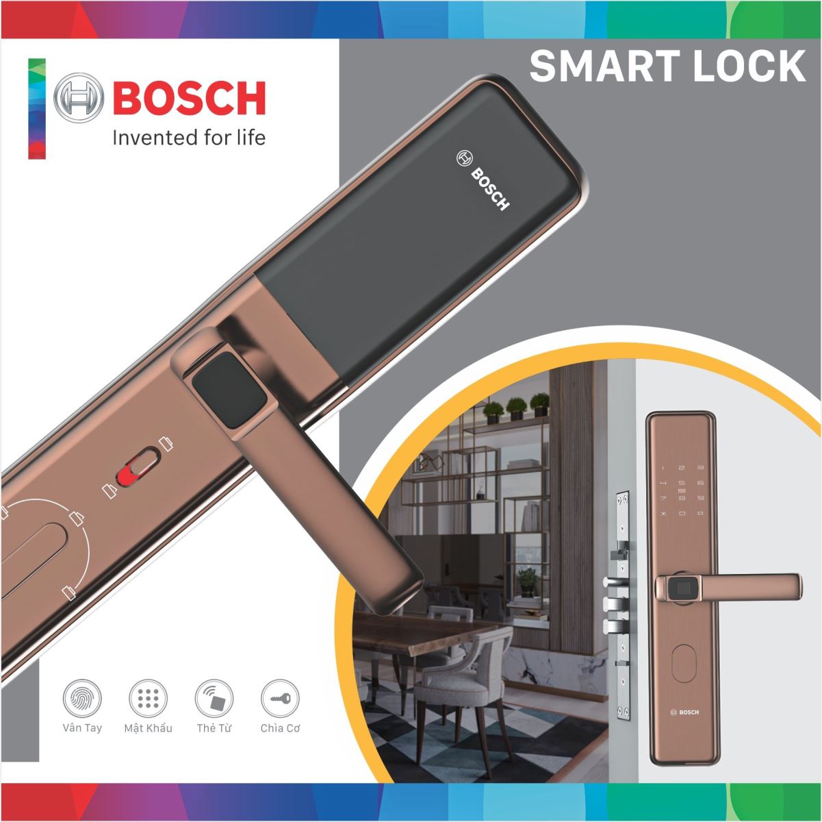Khoá cửa điện tử Bosch ID 30BK - màu vàng đồng
